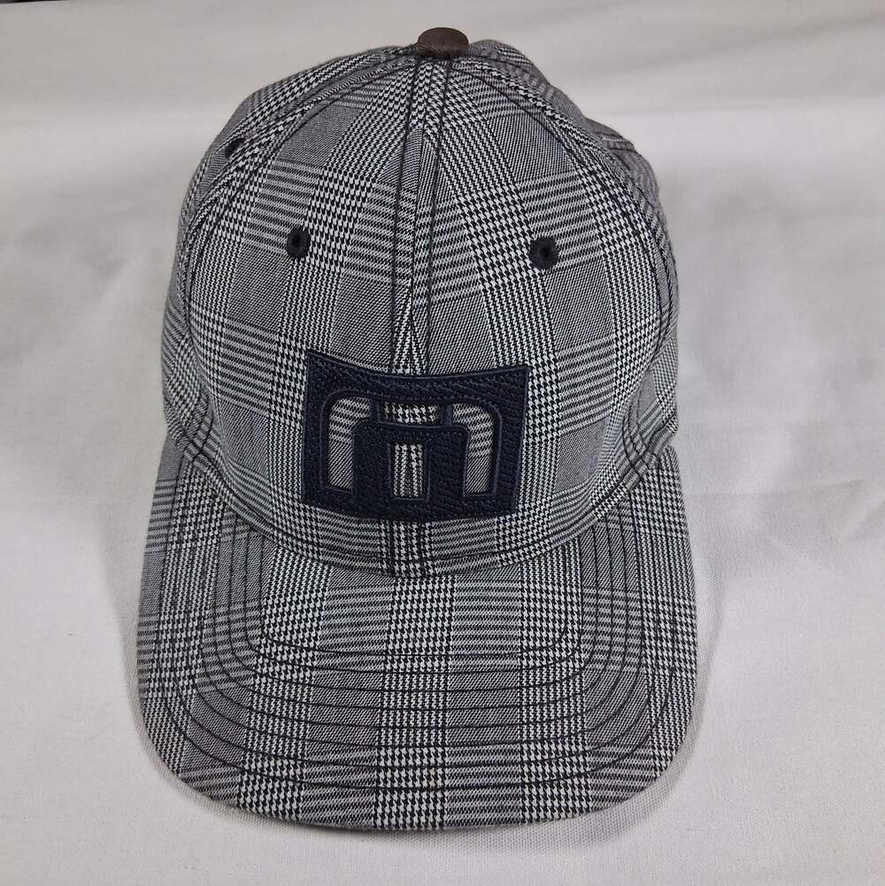 Travis Mathew Men's L/XL Gray Black Plaid Baseball Cap Hat Embroidered Logo